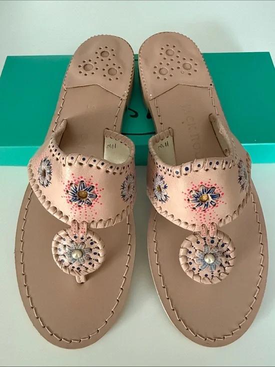 Jack Rogers Blush Pink / Nude Hand painted  Leather Thong Sandals