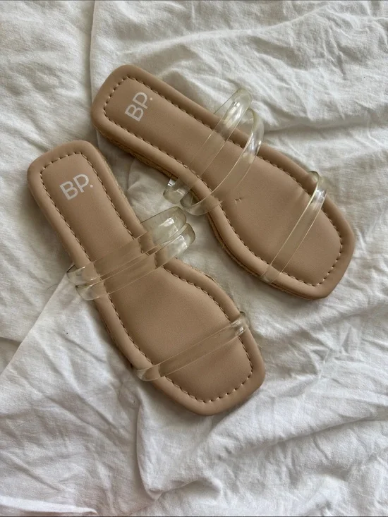 bp Nude Slide Sandals with Clear Straps Size 4 or Girls Size 2.5