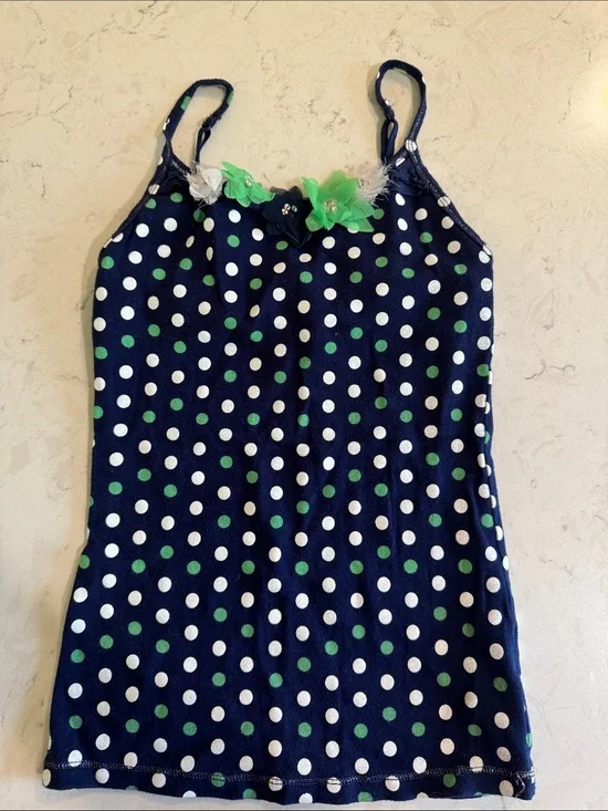Justice Navy Polka Dot Tank Top with White & Green Dots