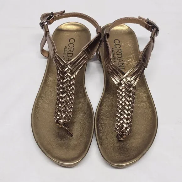 Cordani Sarita Bronze Metallic Braided Thong Sandal Size 38 EU 7.5 - 8 US Boho