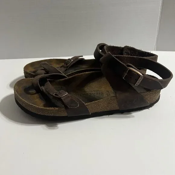 Birkenstock Yara Habana Brown Oiled Leather Sandals Ankle Strap Size 39 US 8 Reg