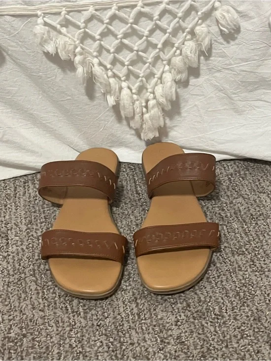 LC Lauren Conrad Brown Double-Strap Slide Sandals