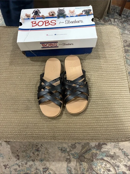 BOBS from Skechers Black Woven Strap Slide Sandals