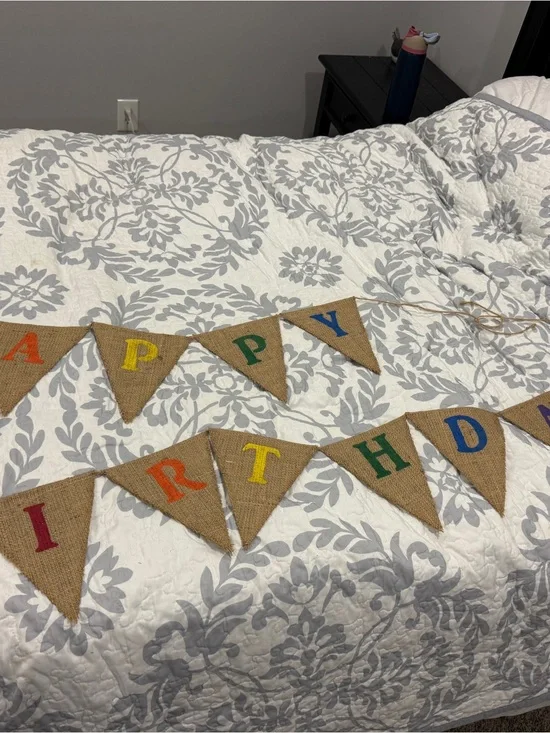 Burlap Happy Birthday Banner with Multicolor Letters