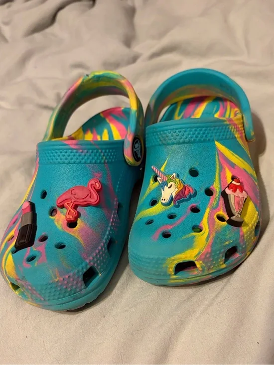 CROCS Kids Turquoise Tie-Dye with Pink, Yellow & Blue Accents