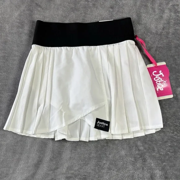 Justice Sport Girls Pleated White Skort Size XS 5/6 Elastic Waits  NWT