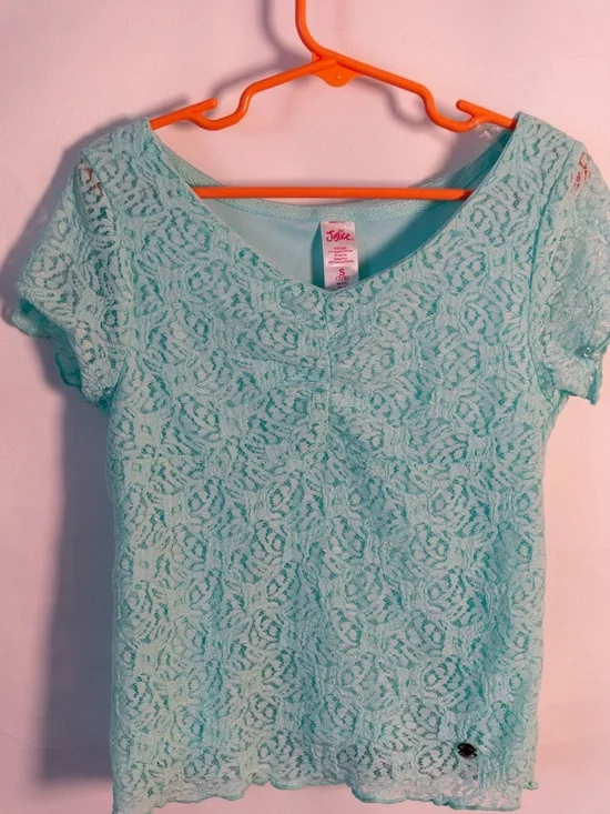 Justice Aqua Lace Scoop Neck Short Sleeve Top - Mint Blue