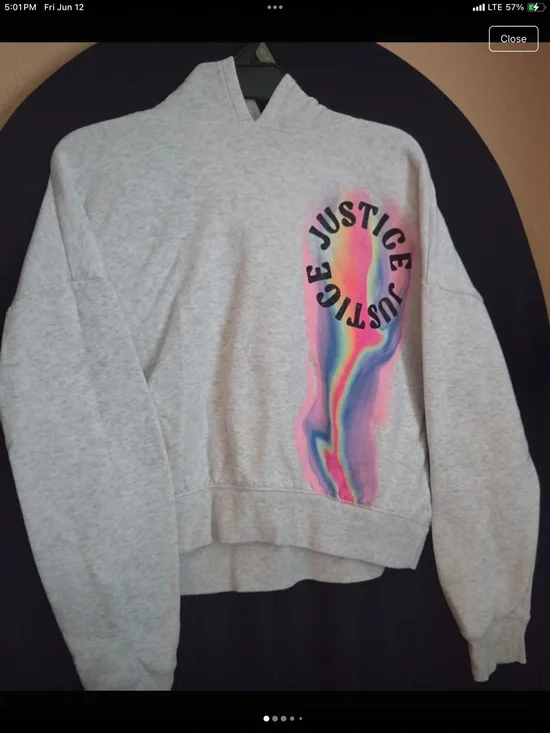 Justice Girls L(12/14) Gray Sweatshirt with Rainbow Swirl Graphic Design Hoodie