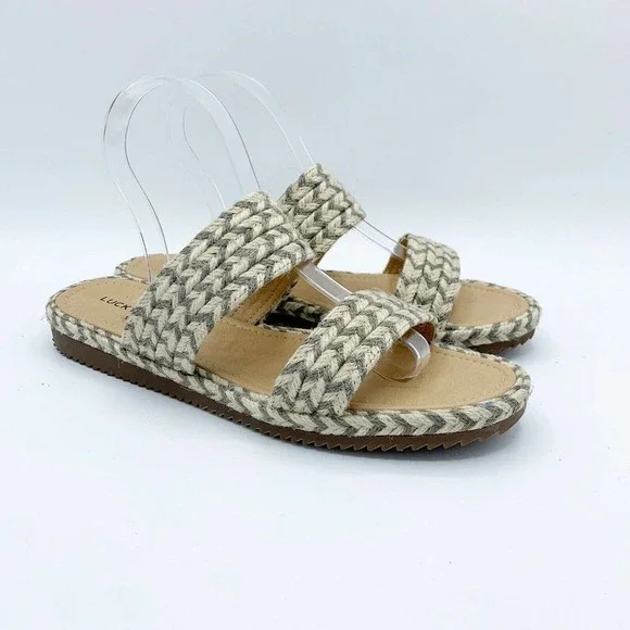 Lucky Brand Sandal Green‎ Decime Espadrille Jute Woven Slide Sandals