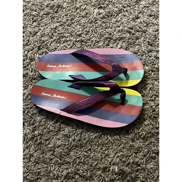 Girls Hanna Andersson Multi color Flip Flops Size 5 Good to Very Good Condition!