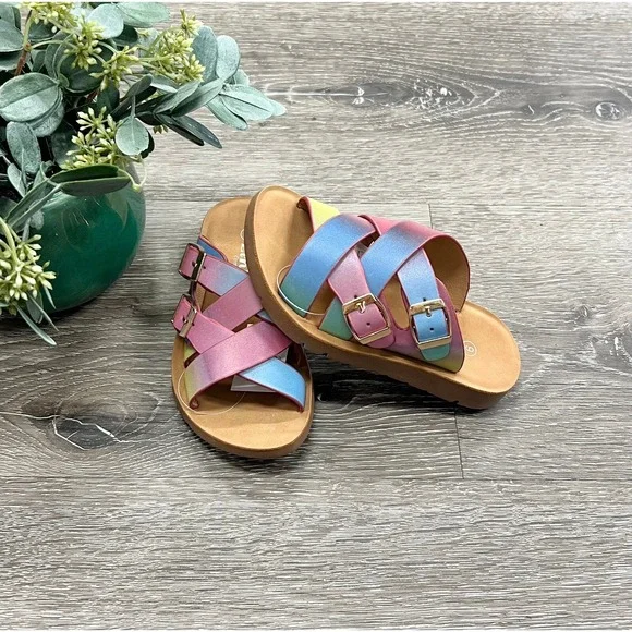 Girls Boutique Shimmer Rainbow Sandals Youth Size‎ 3 NEW