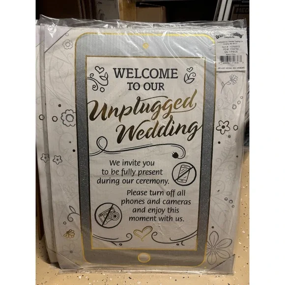 Large Unplugged Cellphone Wedding Sign Cardboard Gold Silver Glitter 13765513