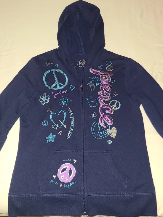 Justice Navy Hoodie Jacket with Blue and Purple Peace Graphics