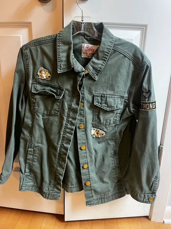 Justice Olive Green Utility Jacket with Sequin Patches