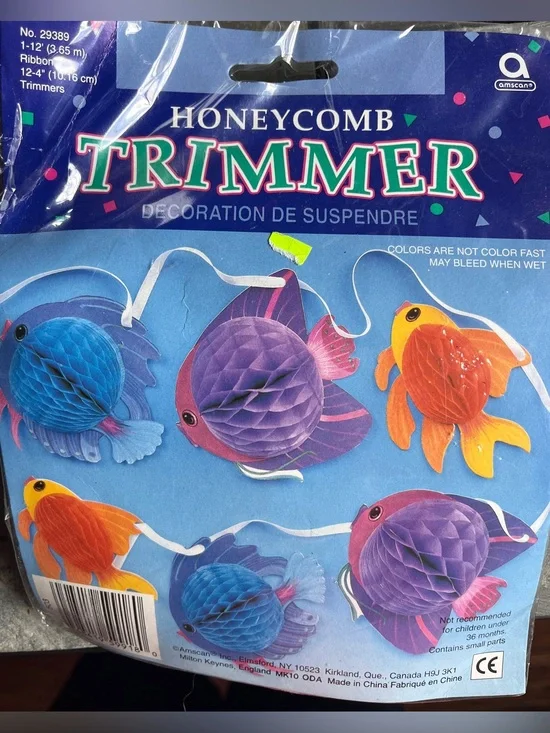Honeycomb ribbon Fish Hanging Decorations - Purple, Blue, Orange 1 set New pack