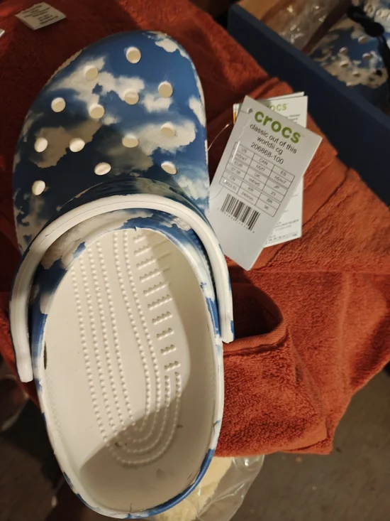 CROCS Kids Classic Cloud Print Clogs - Blue & White