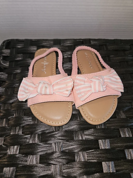 west loop Pink Striped Bow Slide Sandals