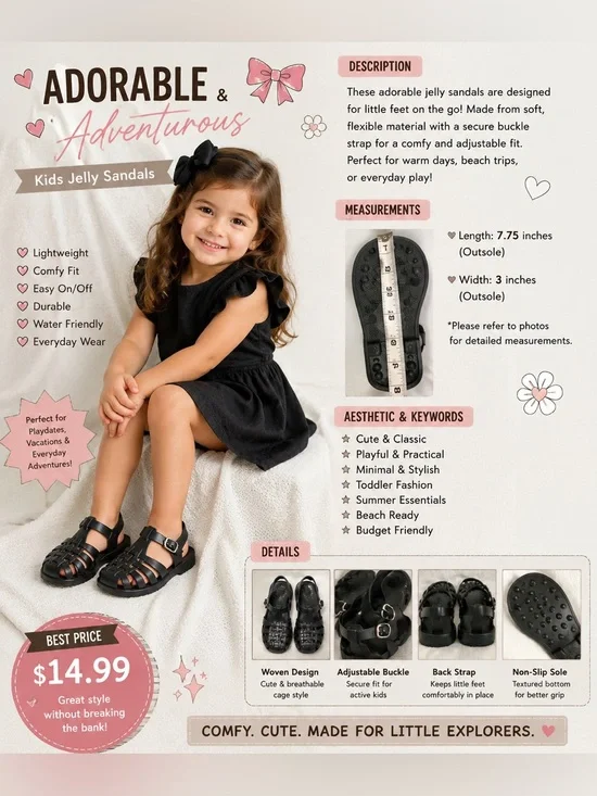 Classic Black Girls' Woven Sandals