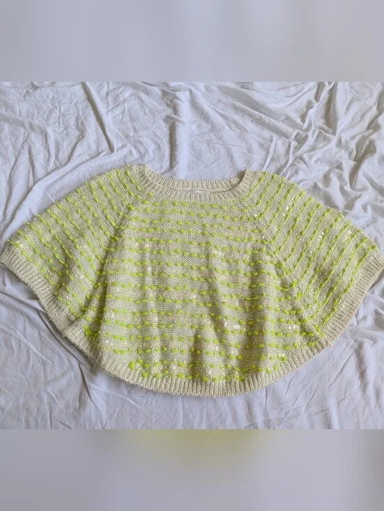 Justice Cream Knit Poncho with Neon Yellow Dots