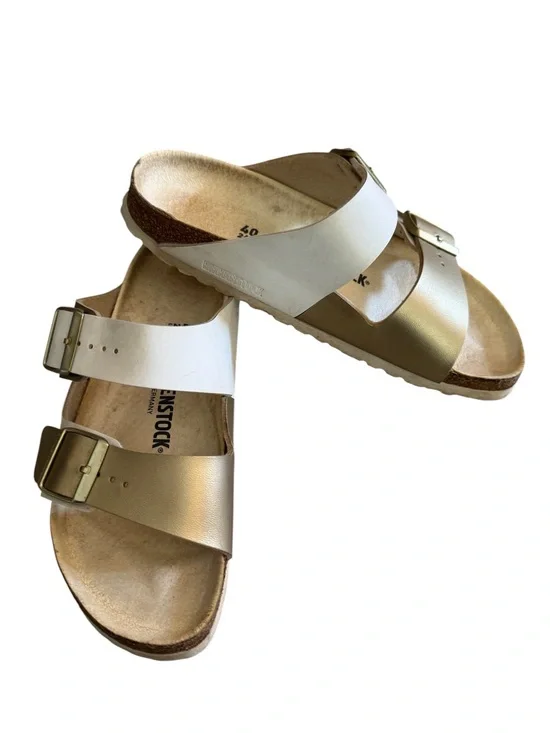 Birkenstock Arizona Split Slide Sandal in Women’s 40 (9-9.5 US) in White/Gold
