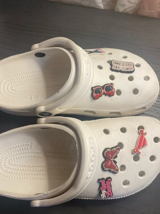 CROCS Kids White Clogs with Colorful Jibbitz Charms