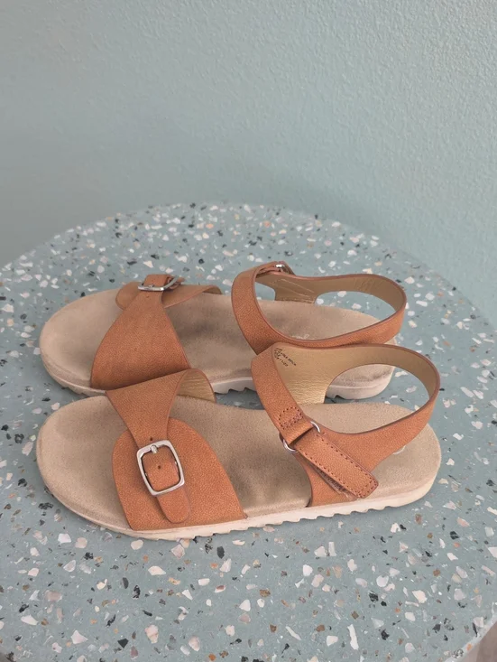 Kid's Tan Buckle Strap Sandals with Cushioned Footbed