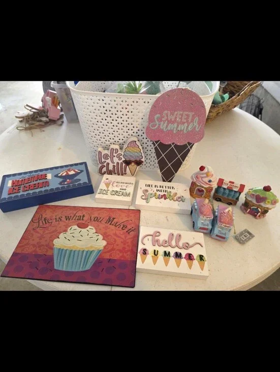 Summer Sweet Ice Cream & Cupcake Decorative Sign Set - Pink