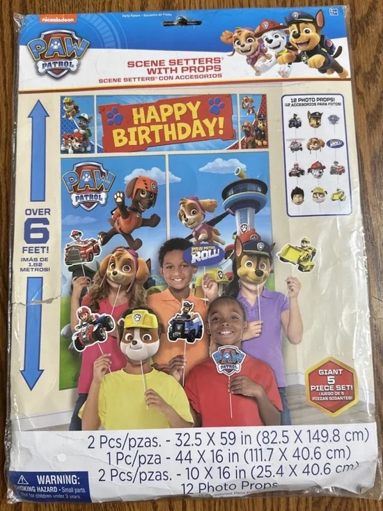 Paw Patrol Scene Setters With Props. Happy Birthday Party Decoration Poster Mask