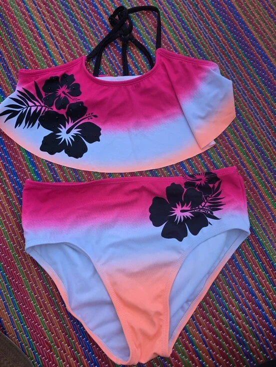 Pink to Peach Ombre Floral Bikini Set Justice No Tag Worn Twice