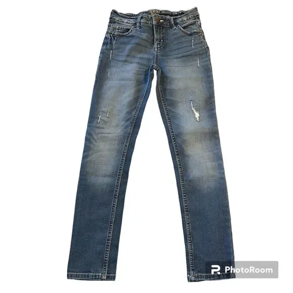 Justice Girls Denim Blue Jeans Skinny Jeans Mid Rise Distressed Mid Wash Size 12