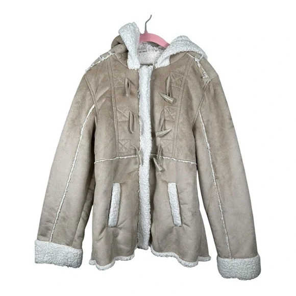 JUSTICE Girls Button-Up/Zip-Up Jacket with Hood & Pockets (Size 14 - Tan)