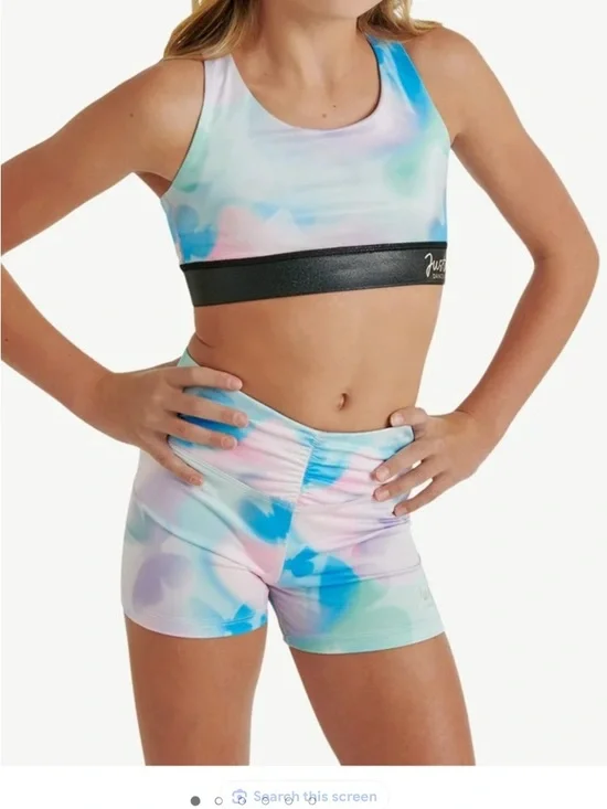 NWT Justice 2 piece dance gymnastics sports bra shorts set XL 16/18