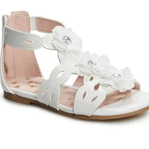 Jumping Beans White Floral Gladiator Sandals With‎ Rhinestones New 9