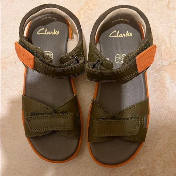 Clarks Kids Olive Green and Orange Adjustable Sandals