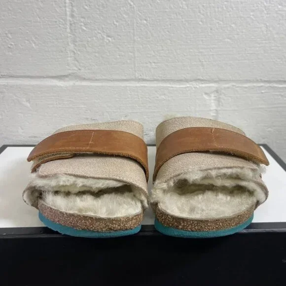 Birkenstock Kyoto‎ Teddy Beige Suede Slides Sandals Slip On Girls 34 EU/3 US