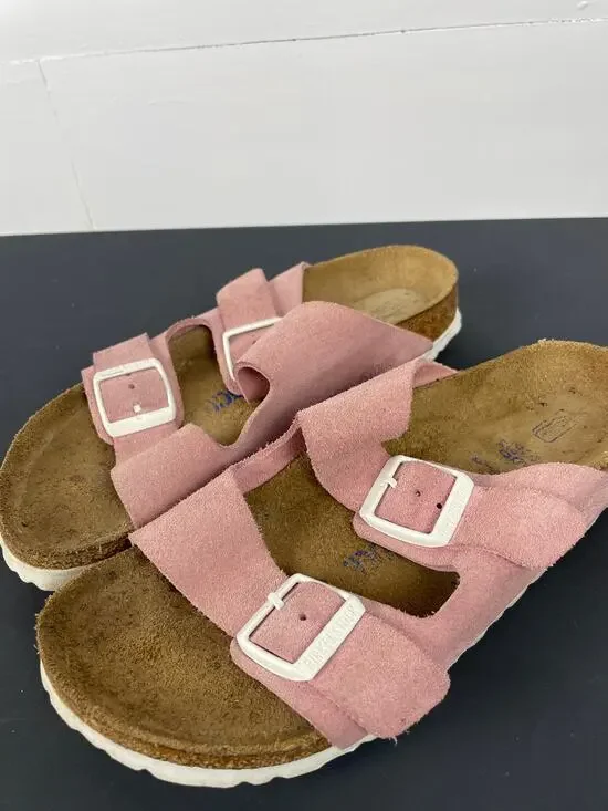 Birkenstock Arizona Pink Suede 2 Strap Sandals White Buckle EU 36 US 5-5.5 Reg