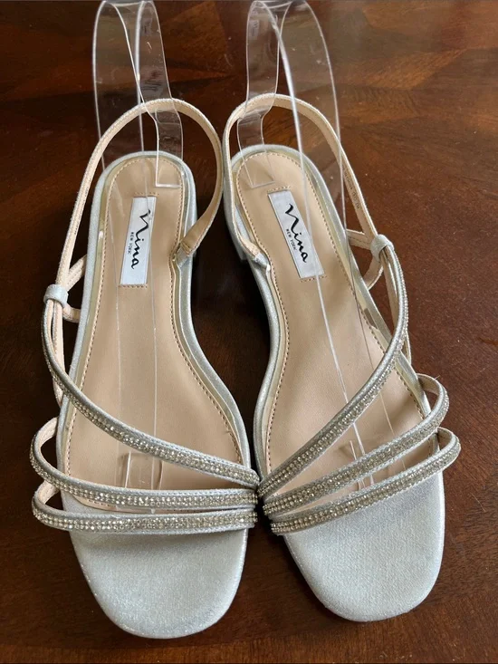 Nina Champagne Metallic Strappy Slingback Sandals