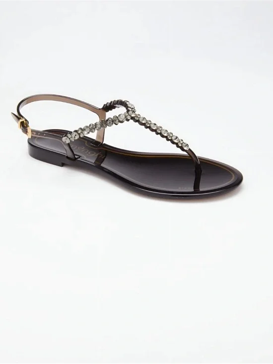 Women Black Jelly Sandals with Swarovski Crystal Size 40 MENGHI