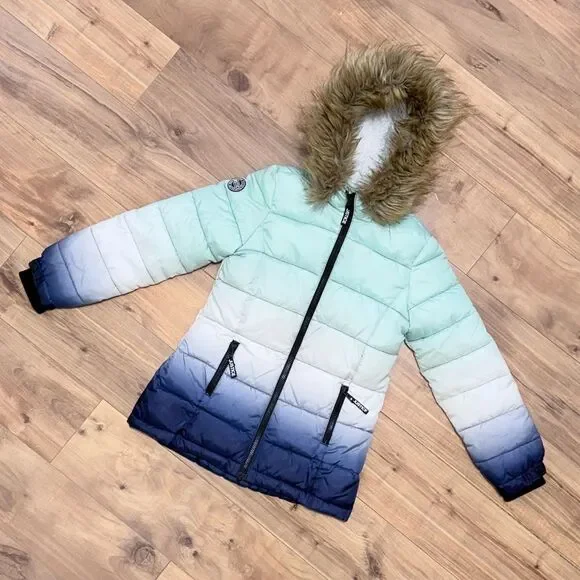 JUSTICE girls winter puffer coat with removable fur lining size 8