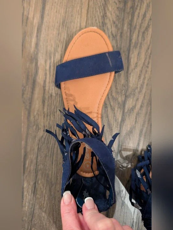 3/$16 Navy Fringe Open-Toe Sandal