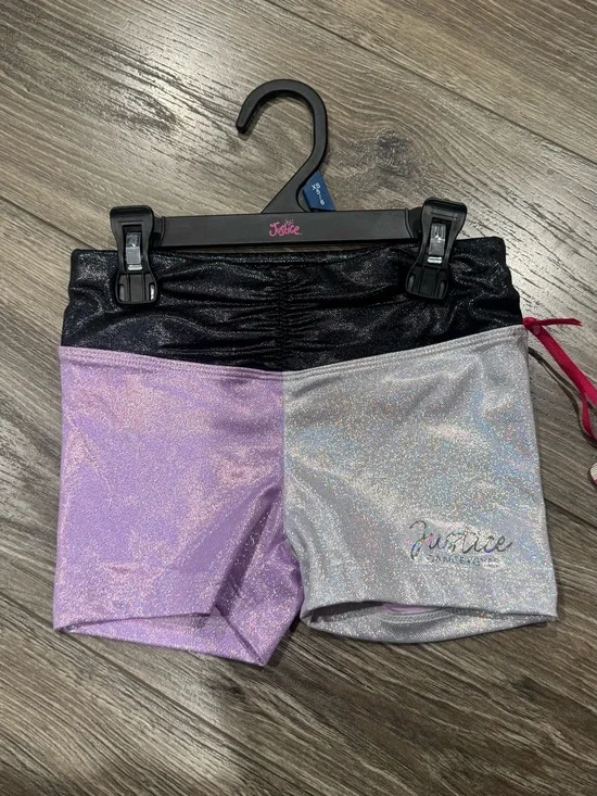 NWT Justice Two-Tone Glitter Dance Shorts in Lavender, Silver and Black