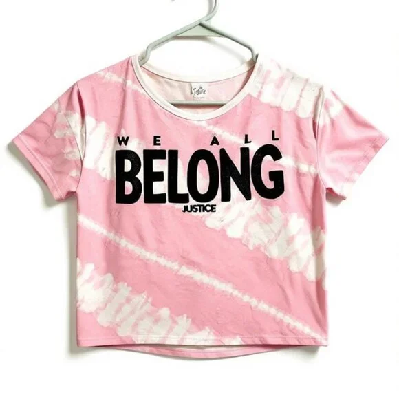 Justice We All Belong Pink Tie Dye Crop Tee Girls XL‎