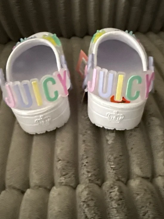 Juicy Couture White Kids Sandals with Pastel Rainbow JUICY Letters