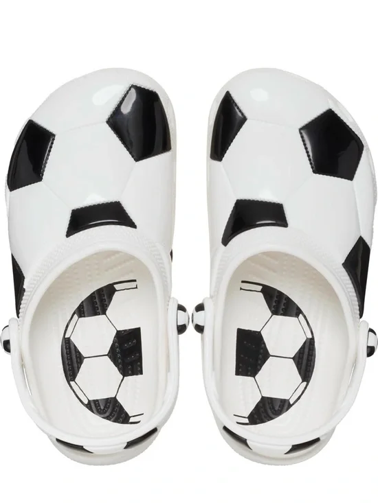 CROCS Kids Soccer-Print Clog Sandals in White and Black