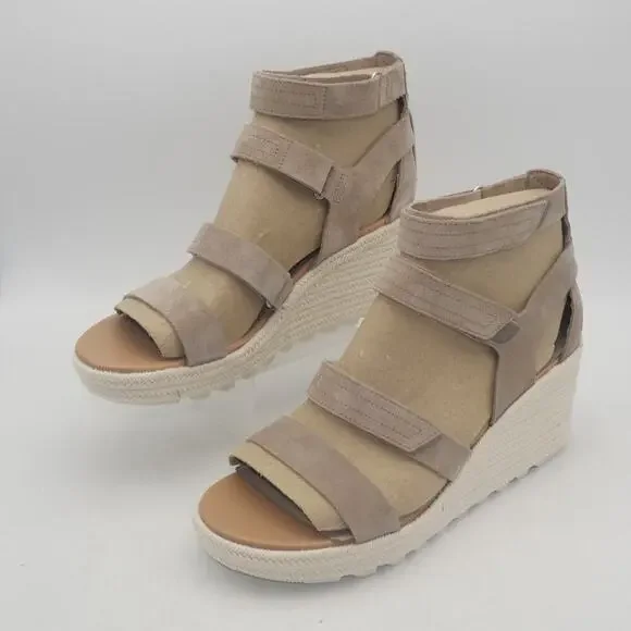 NEW Sorel Women's 12  CAMERON MultiStrap Wedge Sandal Omega Taupe Sea Salt