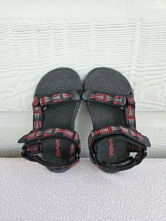 TEVA Hurricane 3 Toddler SZ 8 Outdoor Sandals Red Black Tribal Print Hook & Loop
