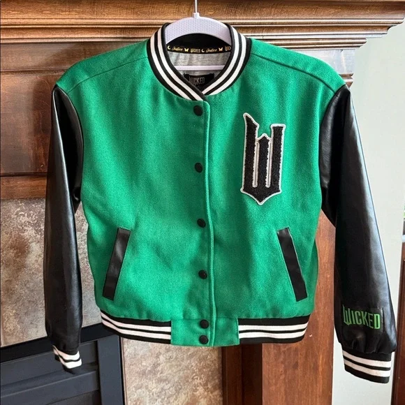 Justice kids Wicked Varsity Bomber Jacket faux leather kids size Small 7/8