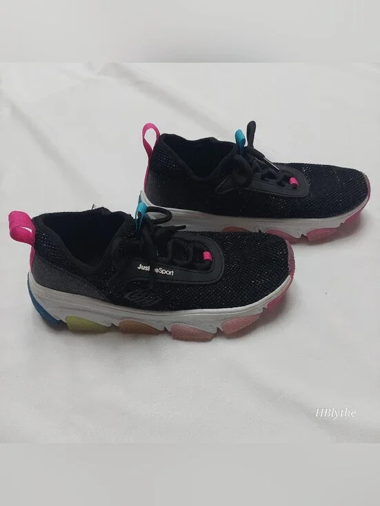 Justice Black Knit Sneakers with Pink & Blue Accents