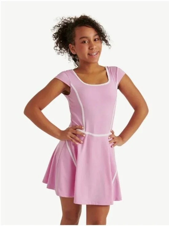 Justice Girls Pink Fit & Flare Dress With White Trim Size Medium (10) New With T
