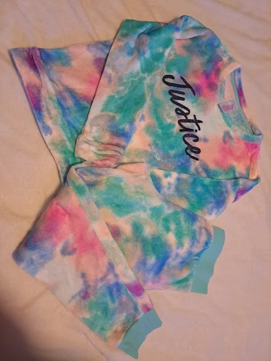 Justice Girls' Tie-Dye Sleep Top And Pant Swt with Glitter Script